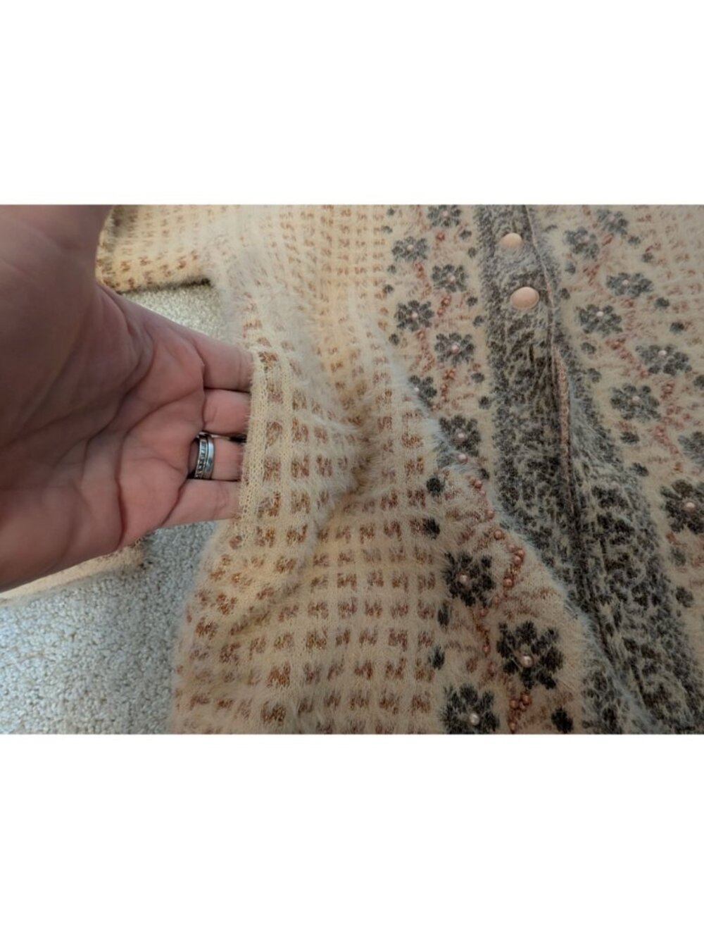Wega Line Womens Wool Blend Nordic Style Cardigan Button Closure Bead Embellishm - Picture 5 of 14